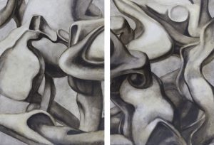 from the series of abstract sculptures. fragments "Offensive" diptych 84x60 paper, oil