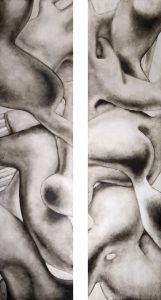 "Fragments of a Biomotor" diptych 200x50 paper, oil